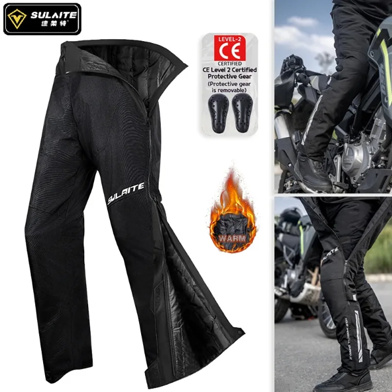 

Warm Waterproof SULAITE Riding Pants, CE Level 2 Quick Release Reflective Anti Slip Protective Wear for Autumn Winter Motorcycle