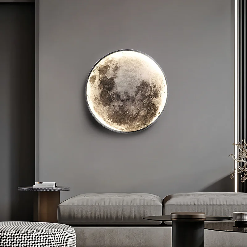 Lámpara de luna de pared 3D para decoración del hogar, luz LED regulable de 220v, accesorio de iluminación redondo para sala de estar y dormitorio