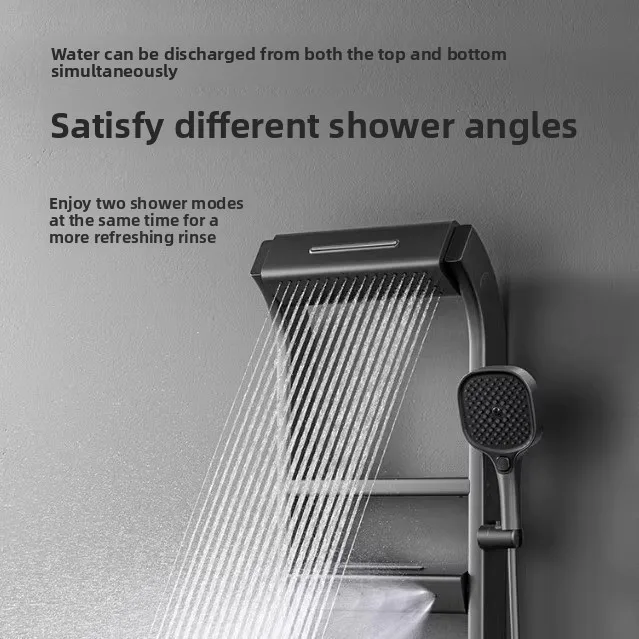 

Gunmetal Gray Thermostatic Shower System Modern Smart Rain Shower Set with Ambient Light For Bathroom