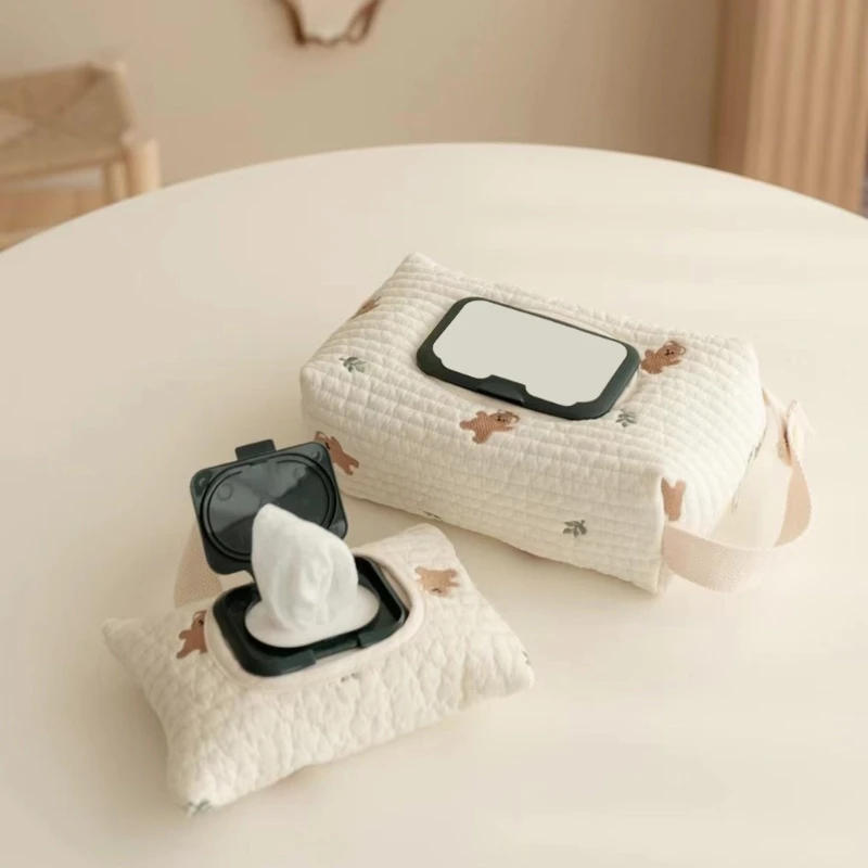 Túi đựng khăn giấy bằng vải cotton có dây buộc cho hộp đựng khăn giấy thực tế trang trí cho bé