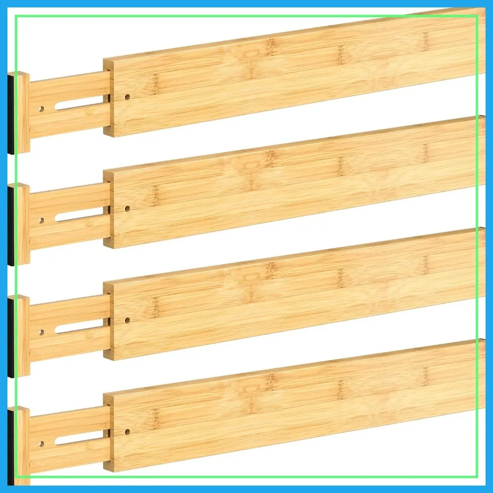 

Adjustable Bamboo Drawer Dividers, 17-22 inch Expandable Organizers for Kitchen, Clothes, Dressers, Home Office, 4 Pack