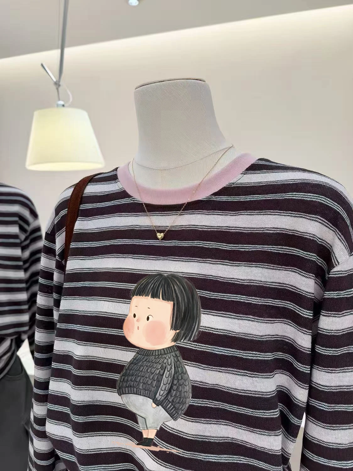 Retro Striped Print Long Sleeve T-Shirt Women's Loose Fit round Neck Slimming Versatile Youthful Cover up Top for Autumn