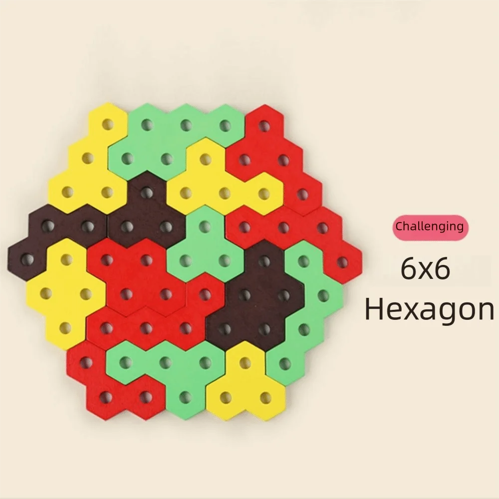 Rompecabezas de hamburguesa 3D creativo, juguete de manga Hexagonal, columna, bloques de madera, juguetes apilables Montessori, forma geométrica, cognición de Color