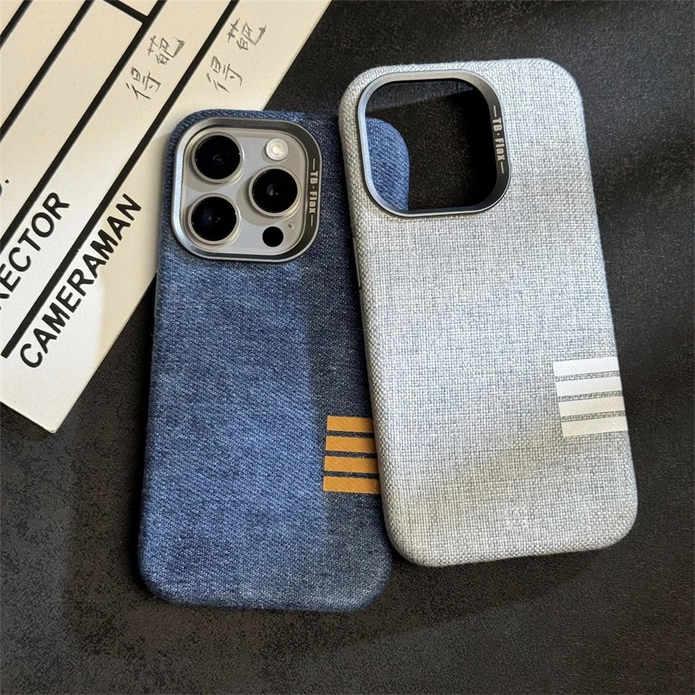 Retro Non Slip Cotton Linen Fabric Texture Case For iPhone 16 Pro Max 14 12 13 15 Pro Max 16 Plus Magnetic Shockproof Cover