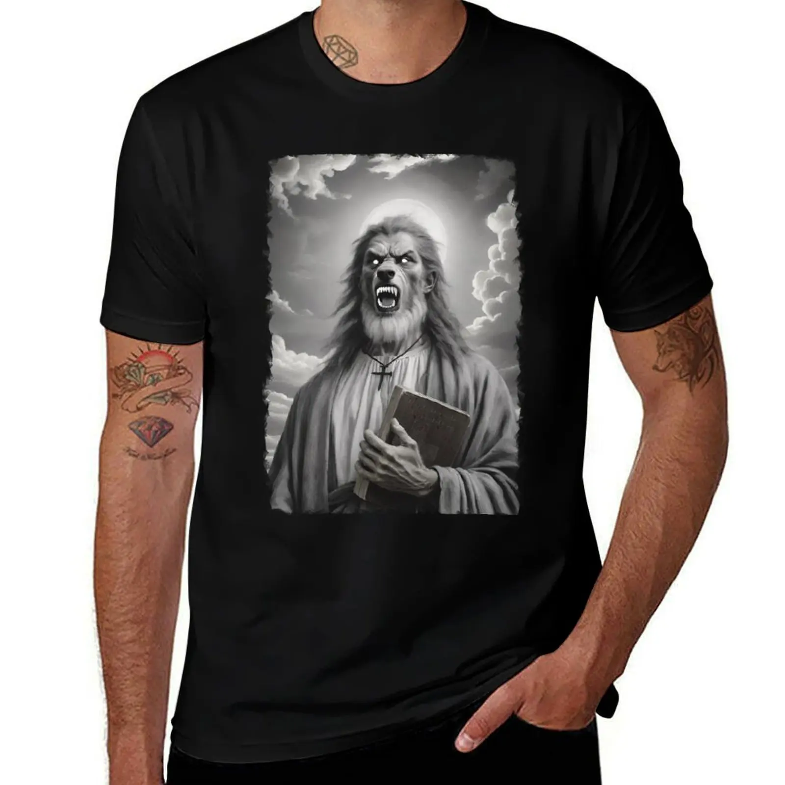 Werewolf Jesus Black and Gray Dark Art T-Shirt t shirt man designer T-Shirt