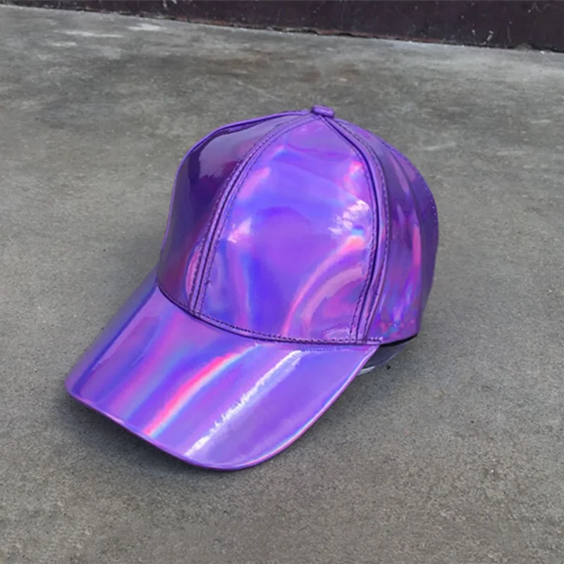 1PCS New laser skin reflective hat fashion trend gradient color color leather baseball cap wholesale