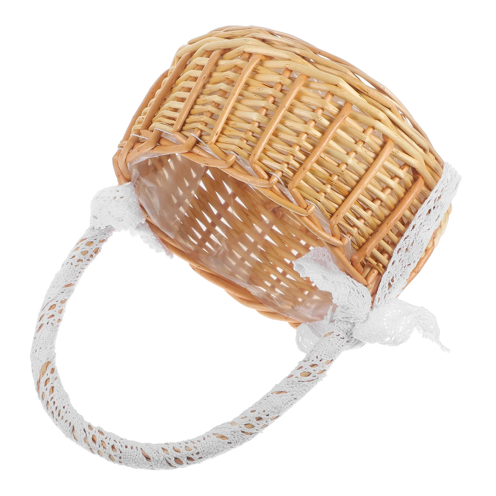 

1Pcs Handwoven Portable Basket with Lace Handle Large Capacity Storage Organizer for Home Sundries Books Toiletries