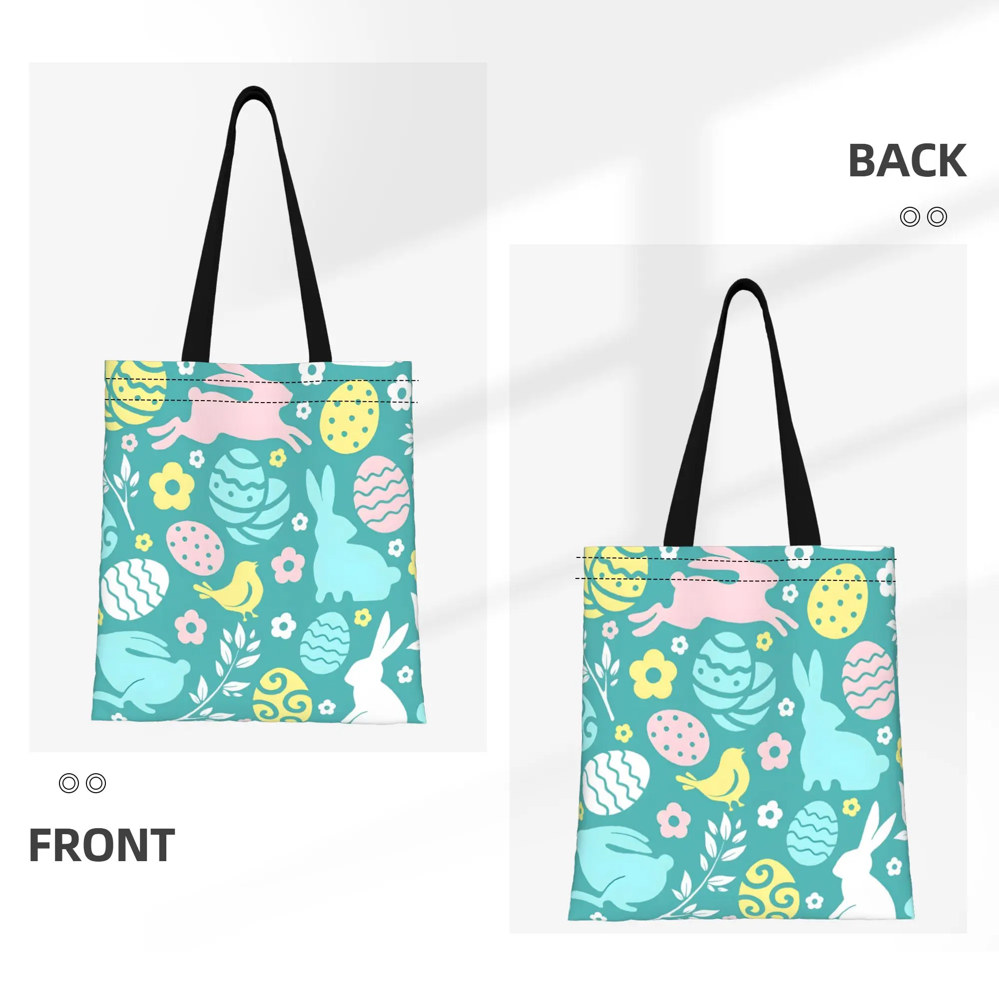 1PC Large Capacity Baby Animals Easter Bunny Vibes Canvas Tote Bag Foldable Chic Pattern No Closed Design