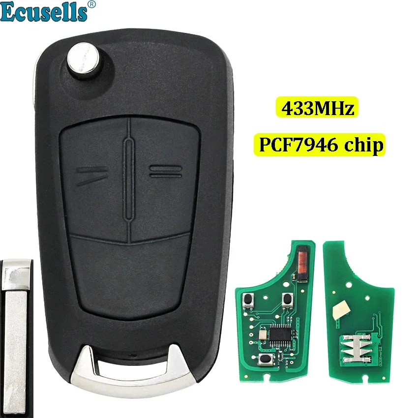 

Folding Flip 2 Buttons Remote Key Fob 433Mhz with PCF7946 Chip for Vauxhall Opel Vectra C Signum 2005-2009 HU100 Uncut