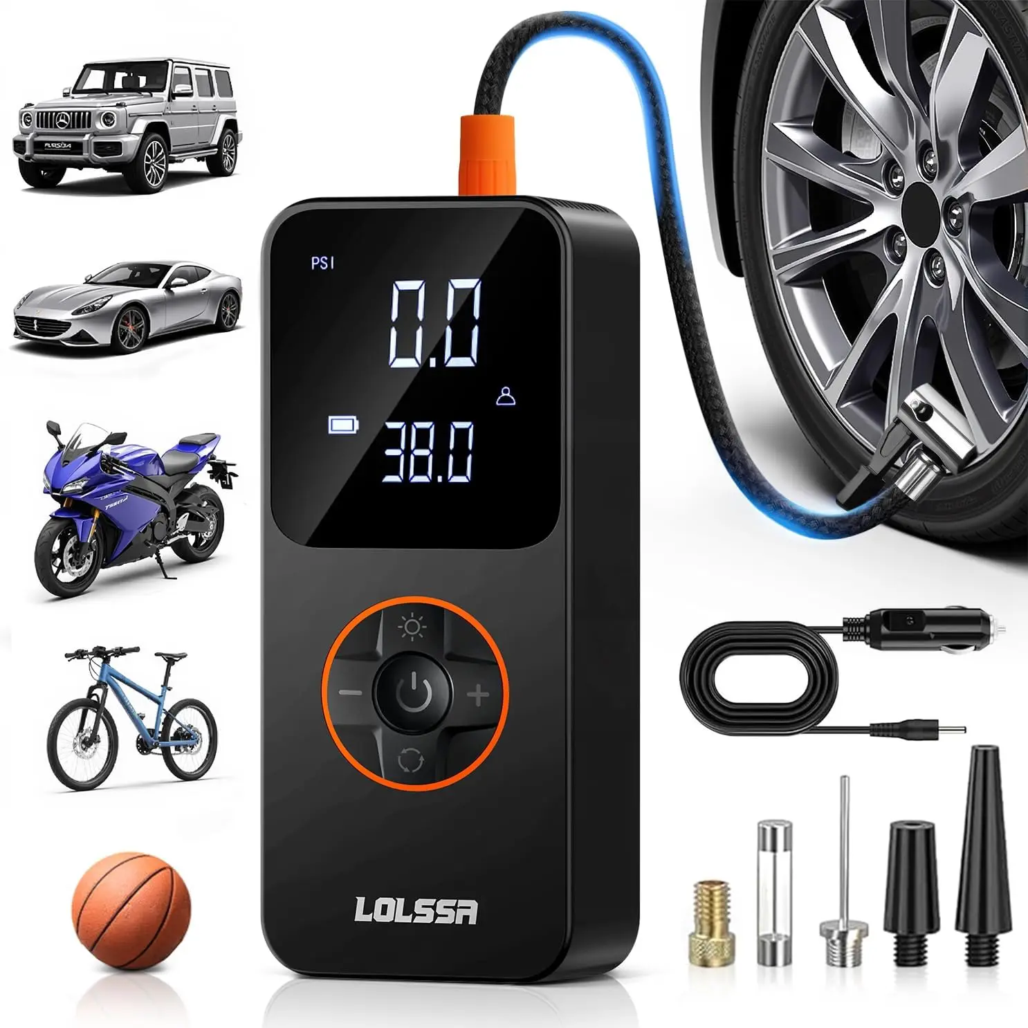 

Portable Air Compressor 150PSI Cordless for Car Motorcycle Bike Ball with Tire Gauge Dual-Use