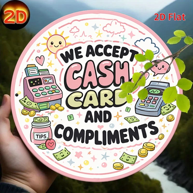 2D Flat, 2D Flat - Decorative Sign - We Accept Cash, Cards, and Praise Round Sign, 8 Adorable Vintage Cash Register Signs, Store