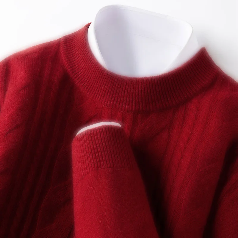 

Мужской свитер из 100% чистой шерсти, утолщенный и теплый трикотаж, рождественский красный винтажный вязаный пуловер