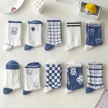 Women's Rabbit Embroidery Socks 5 10 Pairs Women's Mid Length Socks Fashion High-quality Breathable Socks Japanese Cute Rabbit Embroidery Casual Sweet Girl Socks 5