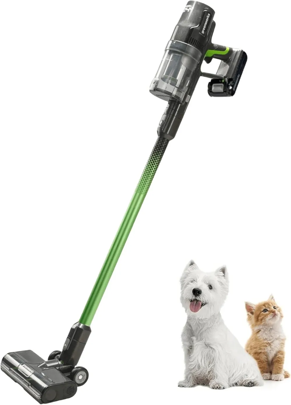 

Greenworks 24V Brushless Cordless Stick Vacuum, Lightweight, Handheld, Pet, Anti-Allergen HEPA Filtration, Hard Floor,Carpet,Car