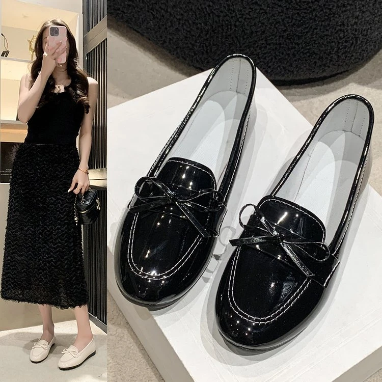 

Women's Bow Shoes Retro Large Size Slip on Loafers Spring Autumn Fashion Casual Round Head Lightweight Comfortable Flats