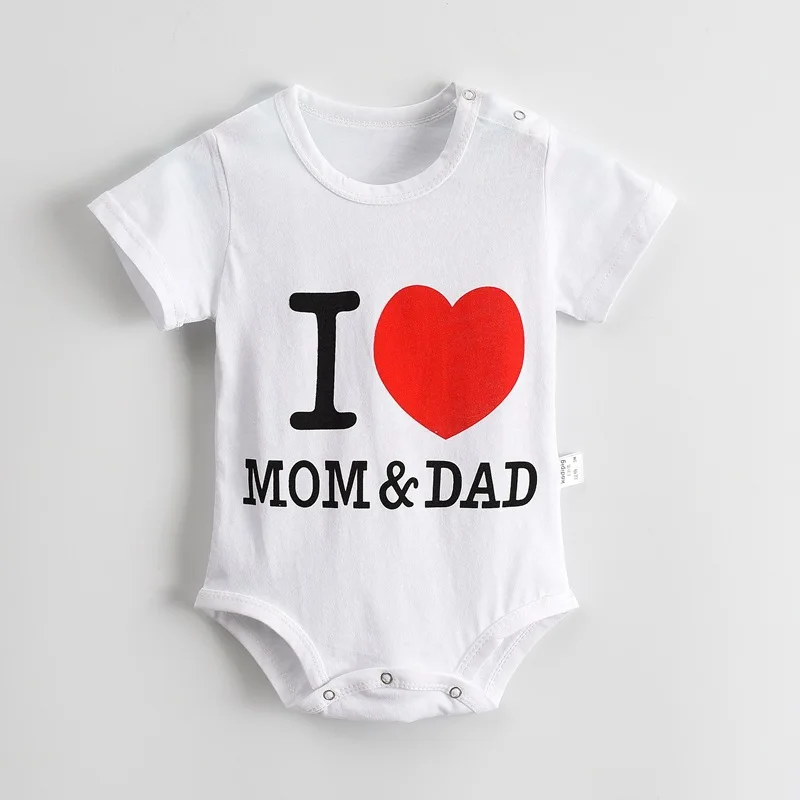 Baby Boys Girls Romper Cotton Short Sleeve Letter Print I Love Mom Jumpsuit Infant Clothing Newborn Costume Cartoon Baby Clothes