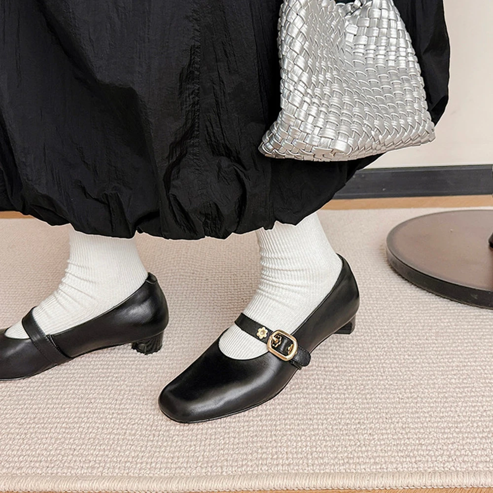 Women Spring and Autumn Baotou Set Wearing Square Shoes Dress Wedding Dress Party Comfortable and Casual Buckle Dress 82368