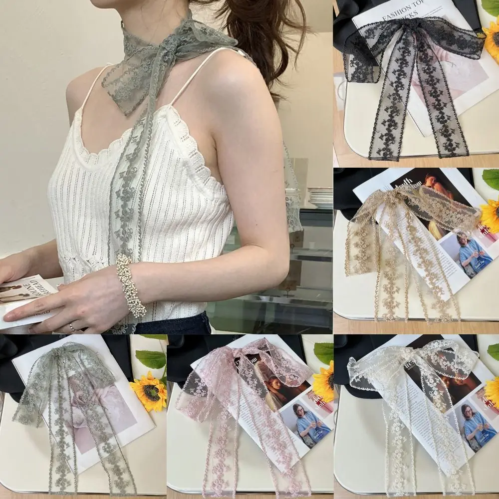 أنيقة طويلة الدانتيل منديل النمط الفرنسي الشريط رقيقة وشاح التطريز عقال النساء