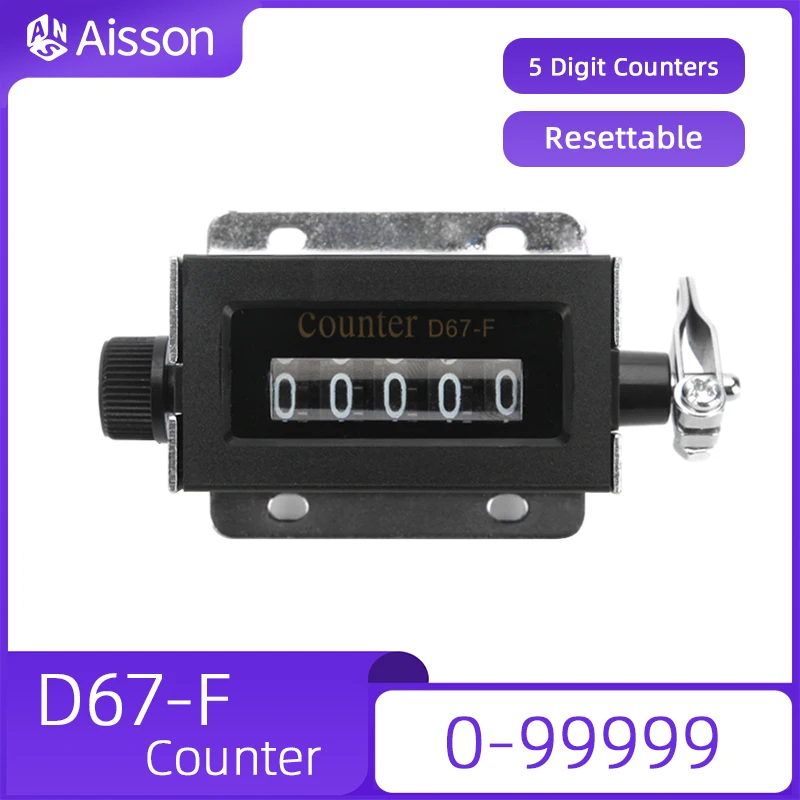 D67-F 5-Digit Counters Mechanical Pull Stroke Manual Punch Press Counter Resettable Complete Sealed Quartz Counter Black Casing