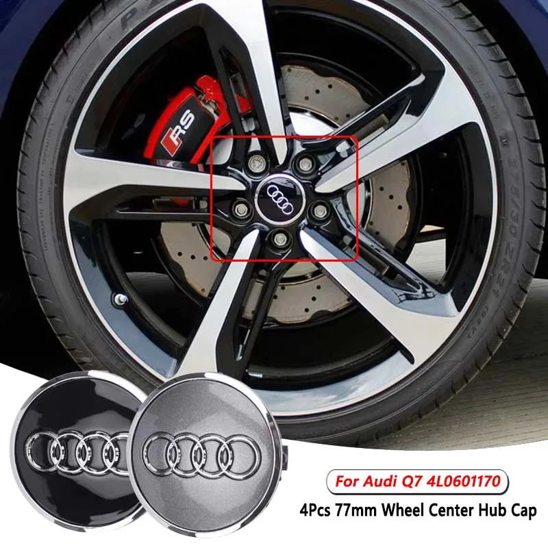 

77mm 4Pcs Car Wheel Center Hub Cap Tire Rim Cover Decoration Accessories For Audi Q7 4L0601170 Hubcap Emblem Car Styling