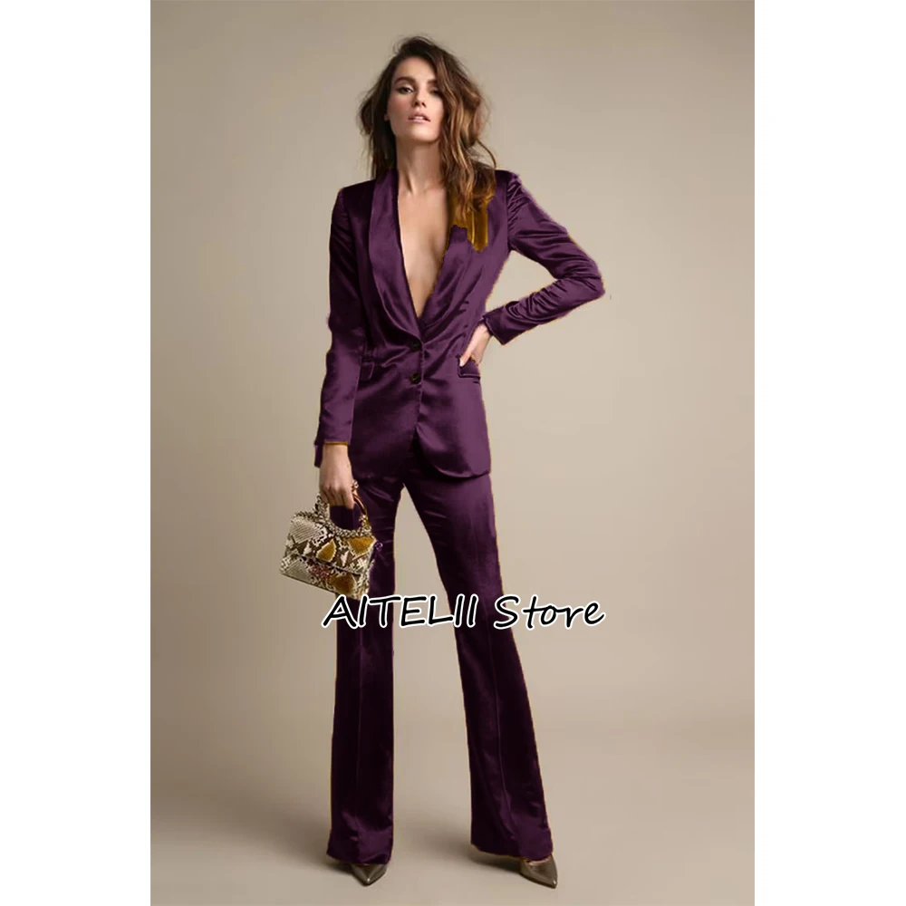 

Shawl Lapel Set Women Suit Top Satin 2 Button Elegant Women's Suits for Woman 2023 Luxury Colorful Casual Custom Two Piece