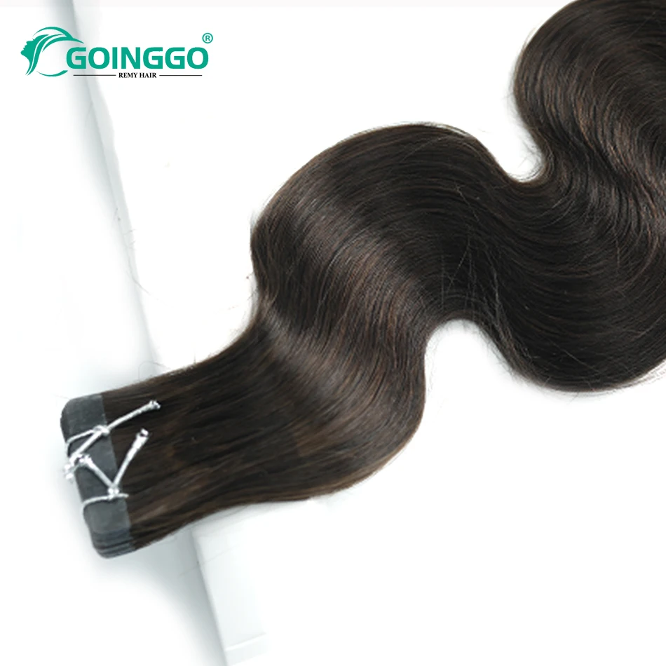 2 # Body Wave Hair Tape In Extensions Human Hair Donkerbruin Natuurlijke Echte Peruaanse Haar Huid Inslag Plakband 20/40 Stuks 50/100G