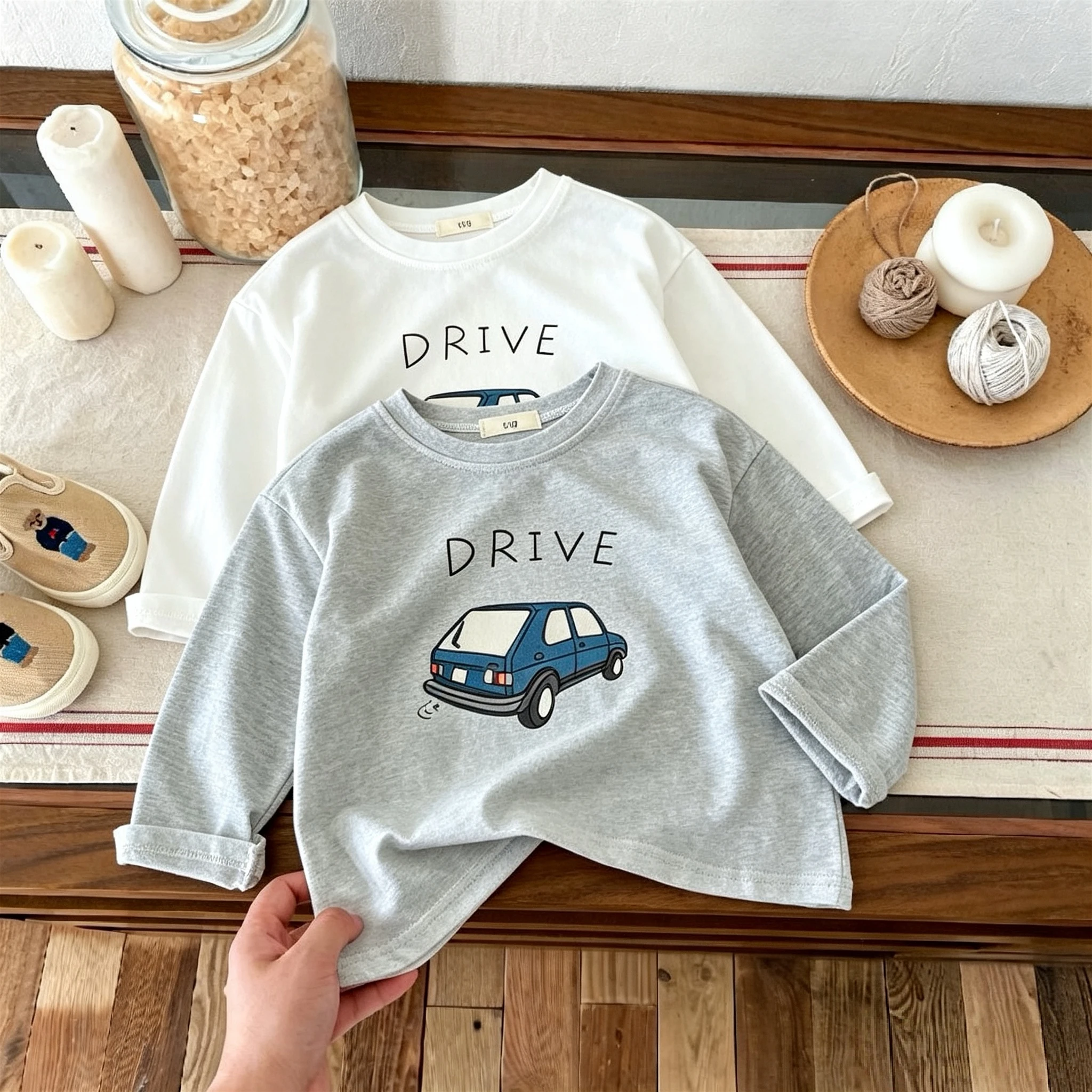 Fashion Versatile Kids Long Sleeve Tshirt Tops Printed Solid Color Baby Boy Clothes Casual Bottoming Shirt Blouse Round Collar