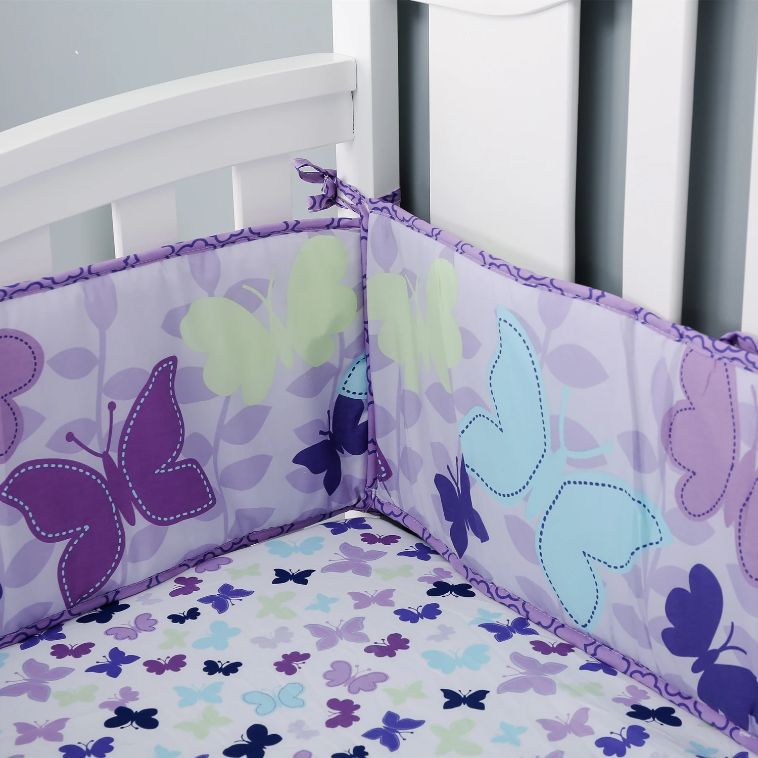 7Piece Butterfly Baby Crib Bedding Set Infant Nursery Blanket Fitted Sheet (4Bumpers+Crib Comforter+Sheet+Crib Skirt)