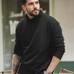 Maden Casual Gray Knitted Turtleneck Sweaters Men's Vintage 310g High Collar Waffle Pullovers Basic Fashion Black Warm Jumper