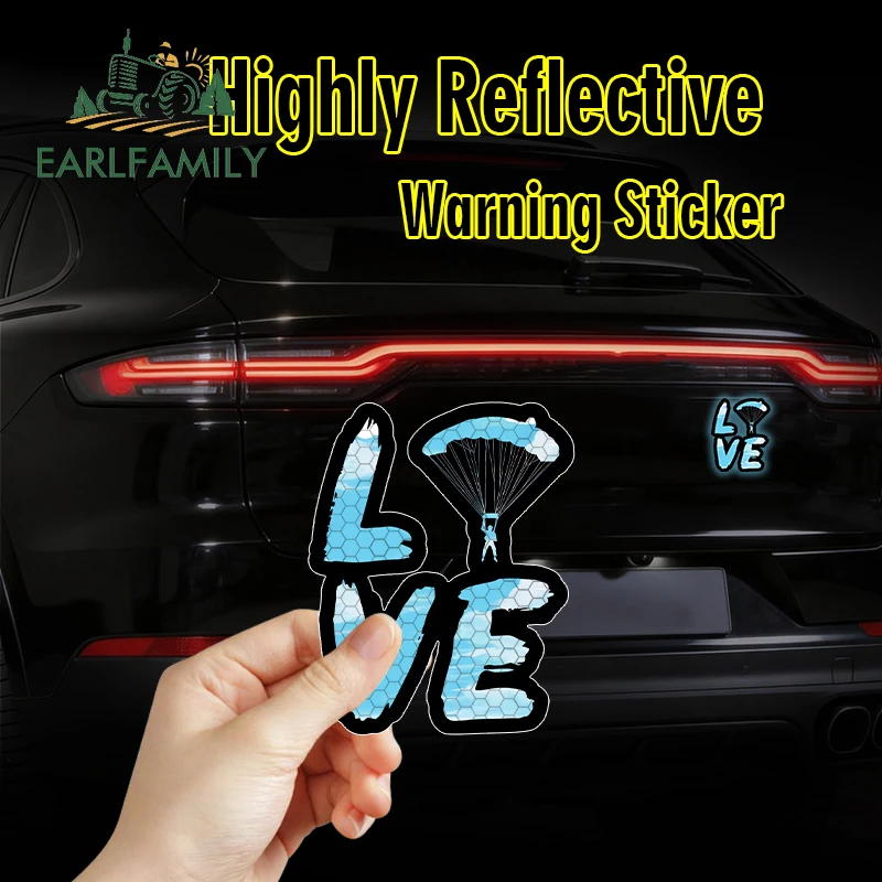 EARLFAMILY Reflectve I Love Skydiving Parachute Car Sticker Occlusion Scratch Decal Car Goods Personality Bumper Decoration