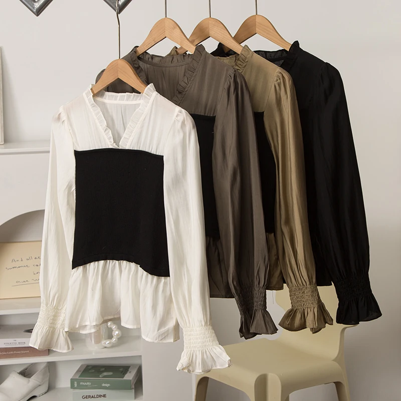 

Slim Fit Long Sve V-Ne irt Women's Top Faionable Ele Sli Casual Busin Office Wear for Ladies