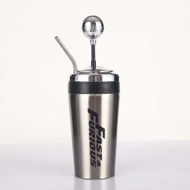 500ml Stainless Steel Car Water Bottle with Straw Drink Bottle Fast and Furious Thermos Cup with Lid Rocker Drinking Set