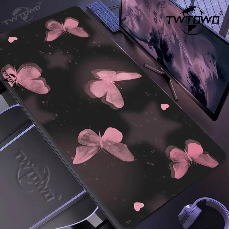 

Mouse Pad Gaming Black And Pink Butterfly printon demand HD New Large Mousepad XXL Mechanical Keyboard Pad Desktop Mouse Pad