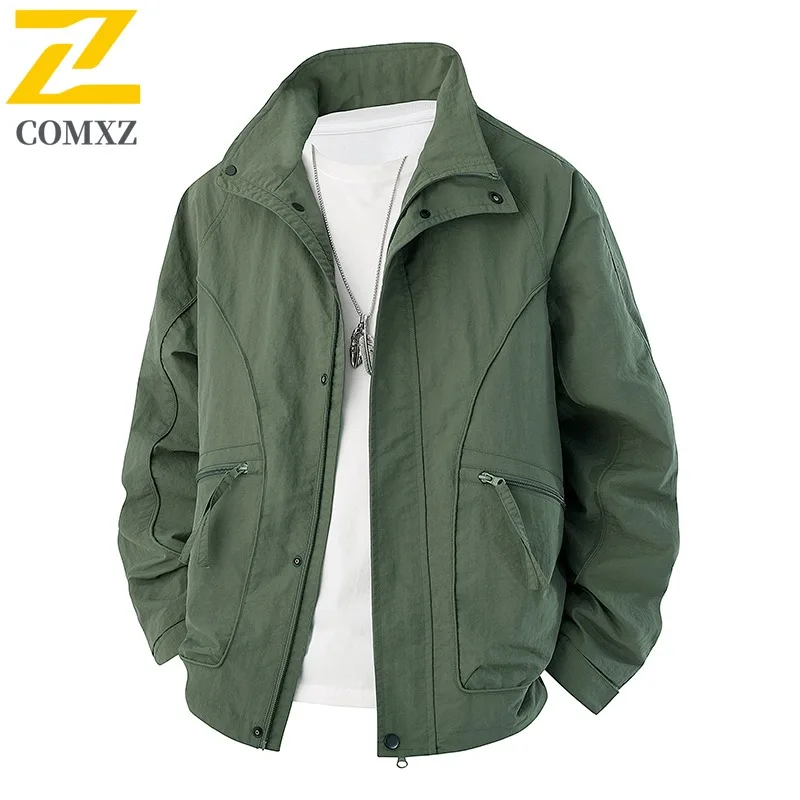 COMXZ 2025 Autumn New American Double Layer Breathable Vintage Workwear Jacket Outdoor Casual Stand Collar Men Coat windbreaker