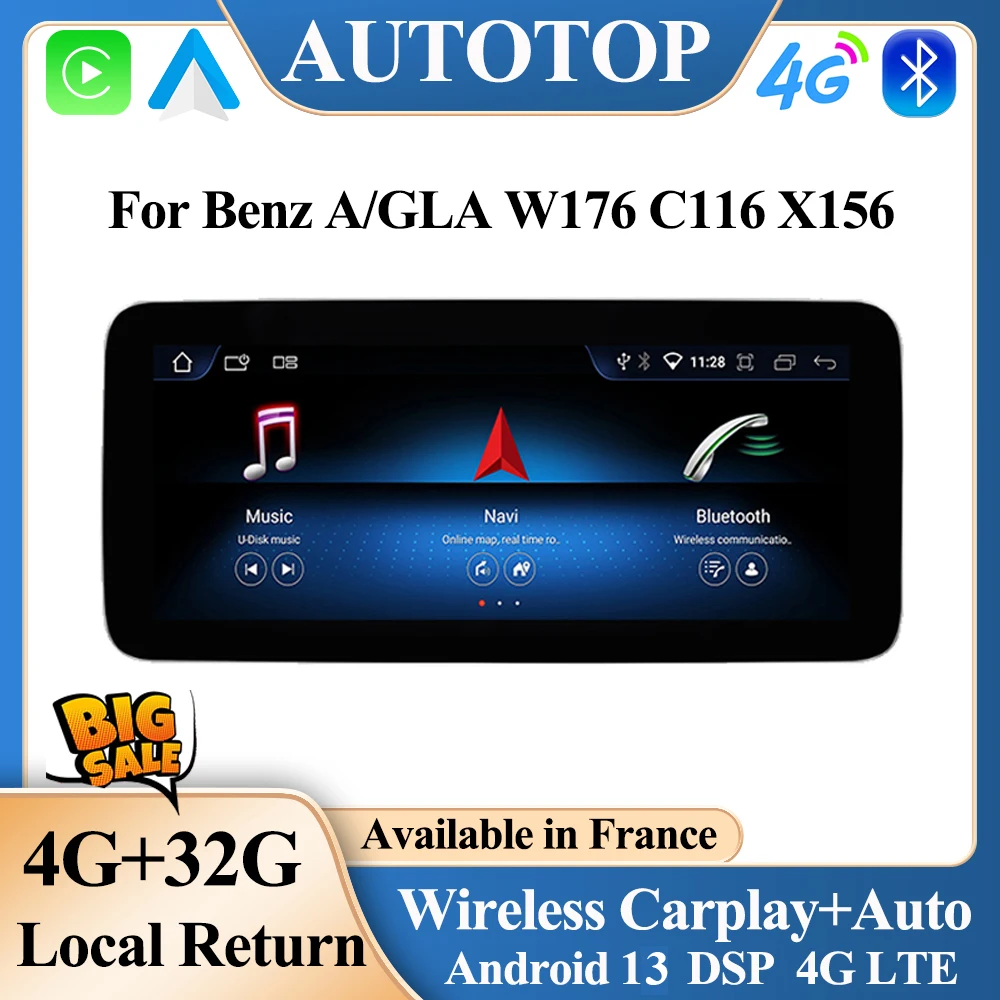 

AUTOTOP Android 13 Car Multimedia Player For Mercedes Benz A Class W176 GLA/ CLA X156 C117 NTG 4.5/5.0 Carplay GPS Navigation