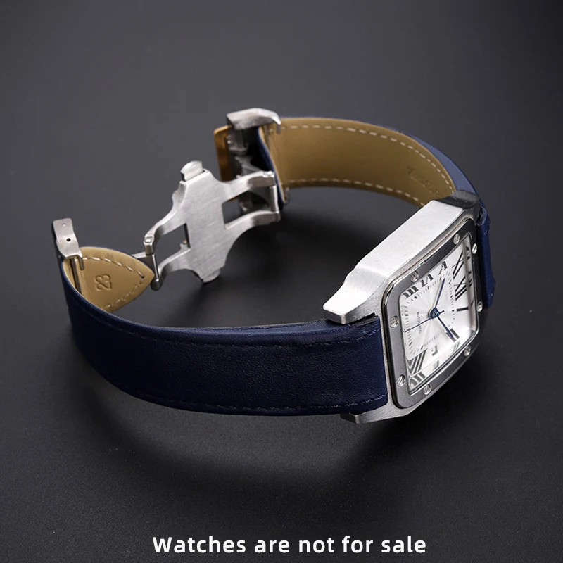 23MM Genuine Leather watch strap For cartier Santos Santos 100 men's and women's leather Watchband Dedicated interface 20mm 23mm