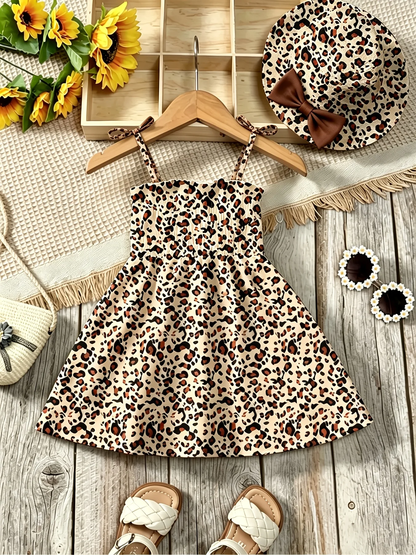 Mädchen Lässiges Bequemes Trägerkleid mit Quadratischem Ausschnitt Ärmellos Schleife Blumendruck Kleid Top Kinder- und Damenmode – Detail 10