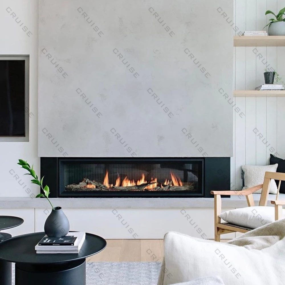 CRUISE 72Inch 1828x720x380mm Modern Indoor Metal and Glass Insert Linear Propane    Fireplace lpg with Chimney Inbuilt