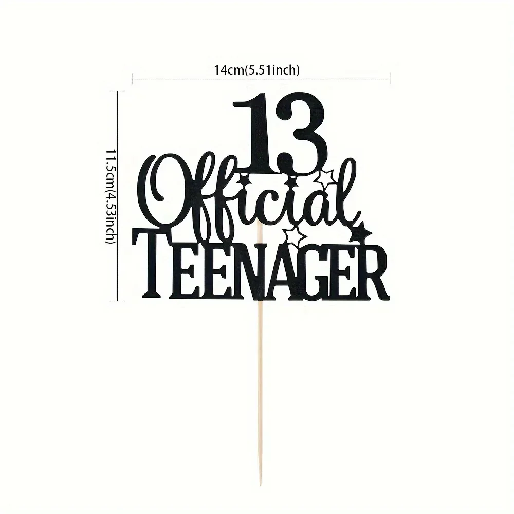 1PC Sparkling Teenage Birthday Cake Top - Cheers to 13- Sparkling Black Sparkling Unforgettable Dessert Table Decoration