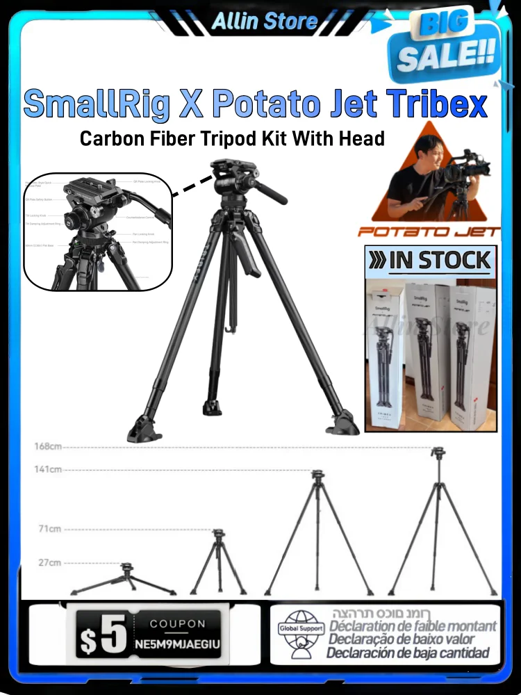 SmallRig X Potato Jet Tribex Hydraulic Carbon Fiber Tripod Kit With Head Professional Camera Tripod 4259 for Outdoor Video