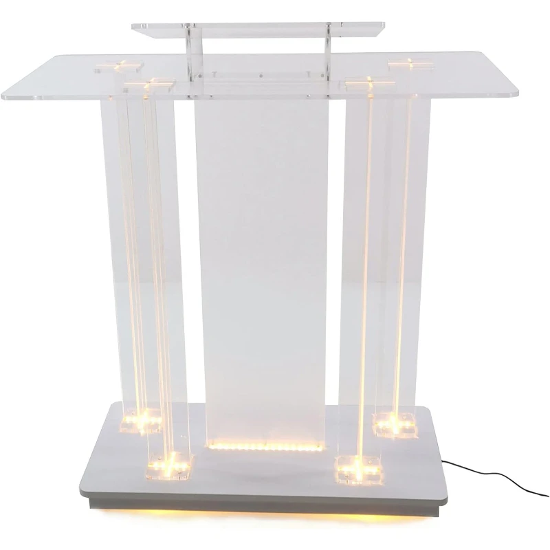 

Deluxe LED Lighted Church Pulpit Floor Standing Lectern Acrylic Podium with Casters Wheels for Hotel Conference Debate