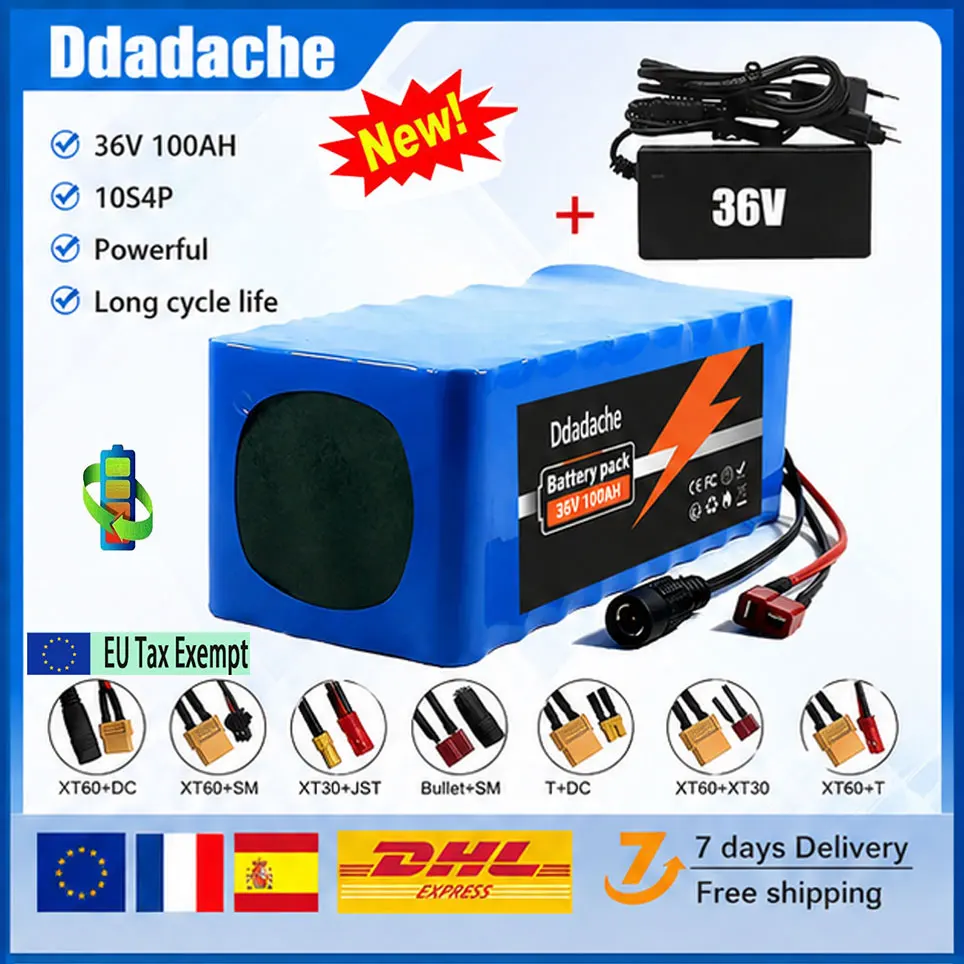 Eingebautes Multi-Schutz-BMS 36V 100Ah 10S4P Li-Ionen-Akku DC/T-Anschluss Hochleistungs-1000W-Akku Geeignet für 42V E-Bike & Elektroroller