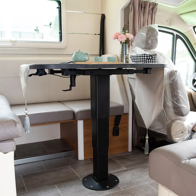RV Pneumatic Gas Lift Table Pedestal,3-Stage Telescopic 4-Way Sliding Height Adjustable for Camper Van Dining Table Modification