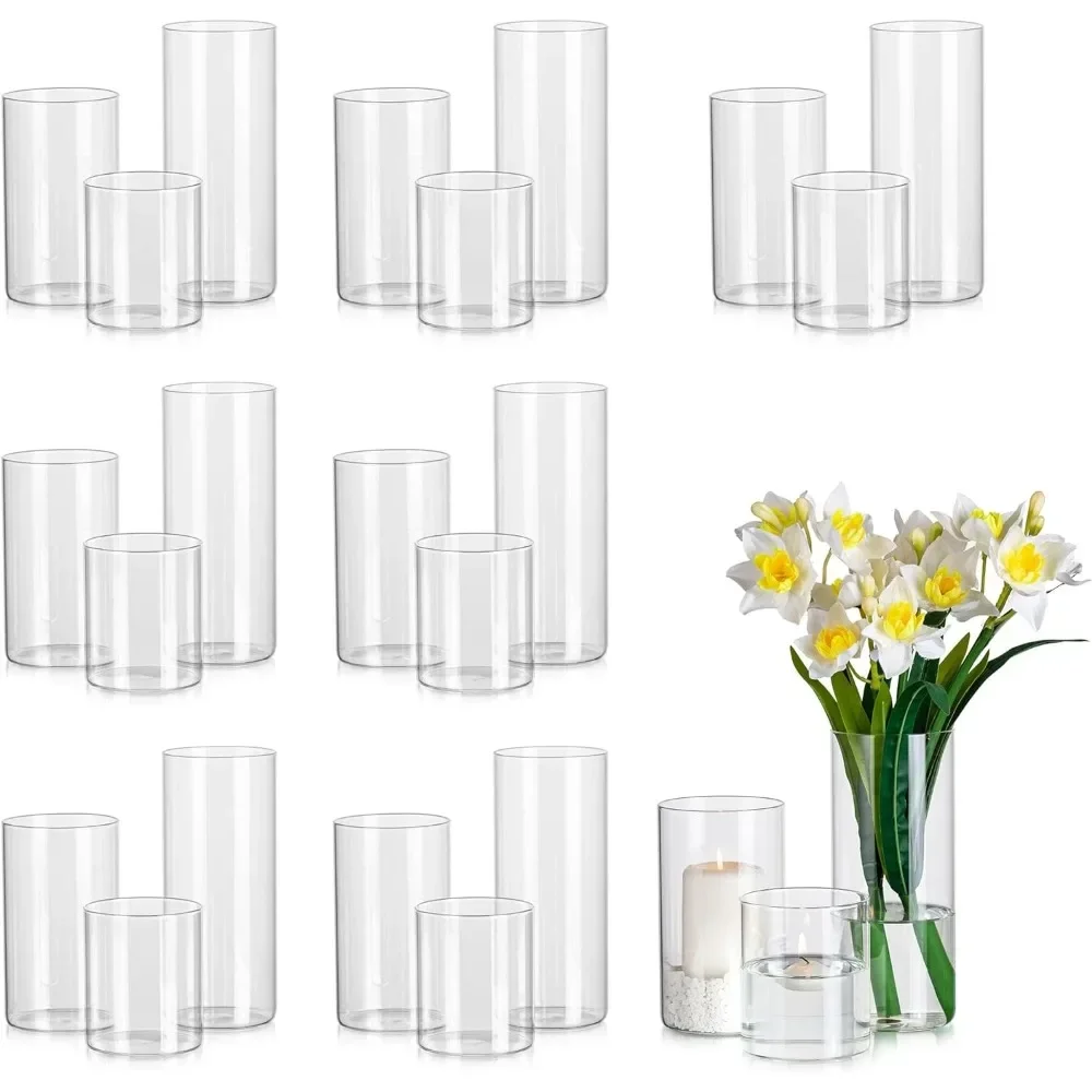 24Pcs Glass Vases for Centerpieces Bulk Vase Hurricane Candle Holders for Pillar Candles Wedding Table Clear Cylinder Vases Set