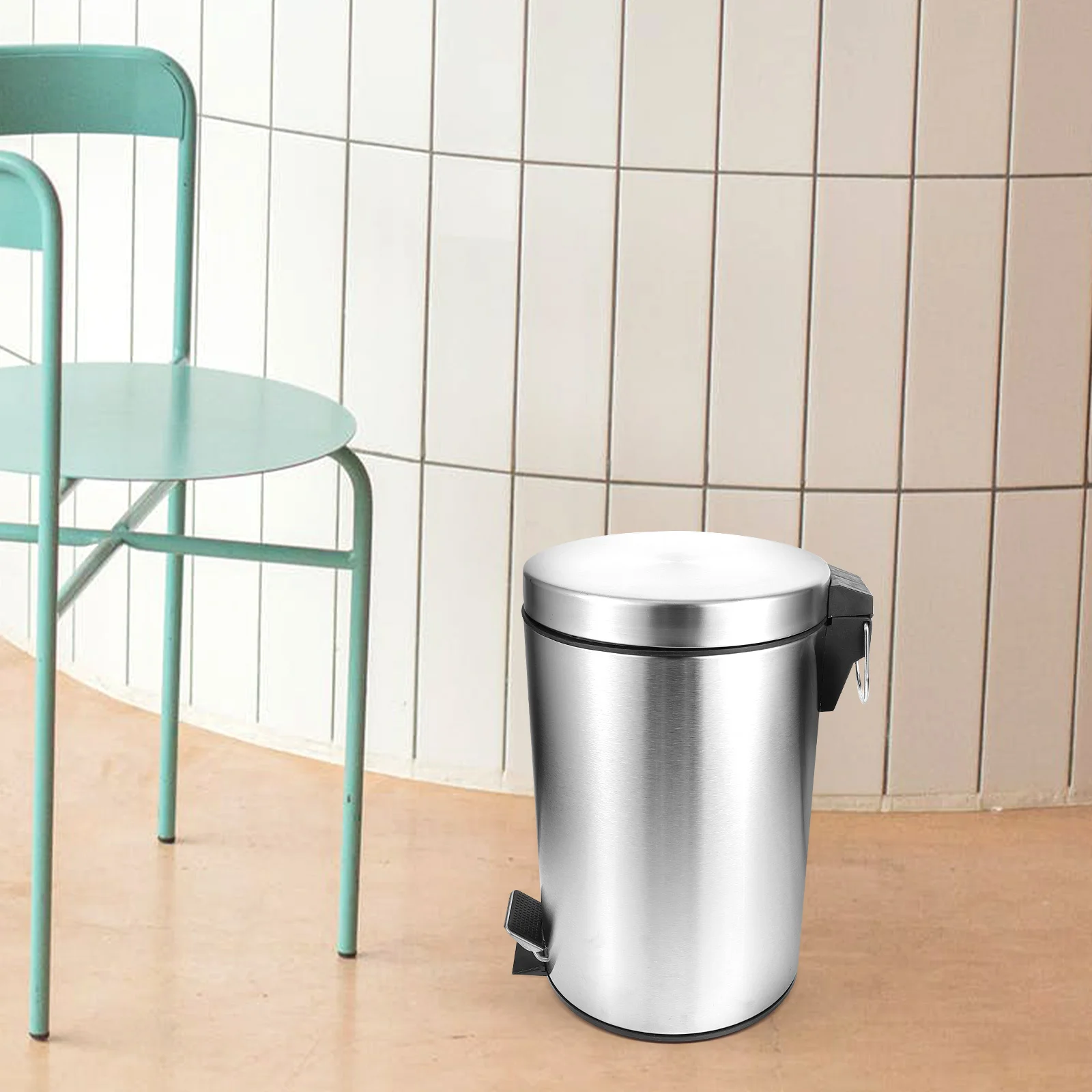 

Pedal Stainless Steel Trash Can 5L Lidded Waste Bin Kitchen Living Room Office Bathroom Metal Container Pedal Trash Can