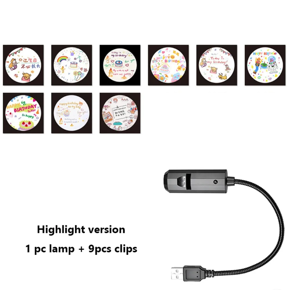 Various Styles Sunset Projection Light USB Powered Interchangeable Slides Birthday Background Projector 360 Degree Rotating