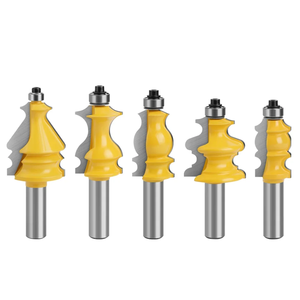 AURWOF 5-teiliges 1/2" 12mm Schaft-Handlauffräser-Set, Holzfräser-Kit mit 5 Profilen für Treppenhaus MC03087 – Detail 8