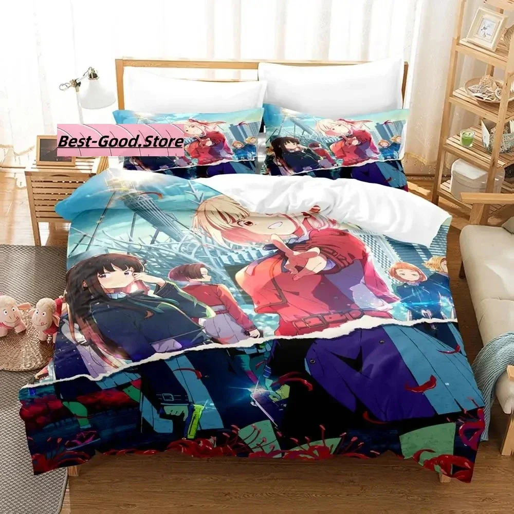 

New Lycoris Recoil Bedding Set Single Twin Full Queen King Size Bed Set Aldult Kid Bedroom Duvetcover Sets Anime Bed Sheet Set