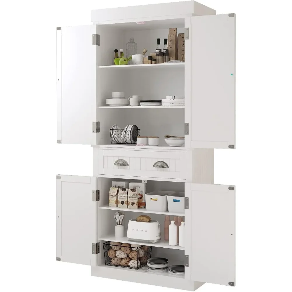 72" Freestanding Kitchen Pantry Storage Cabinet with Doors and Adjustable Shelves,Storage Cupboard with Large Drawer for Kitchen