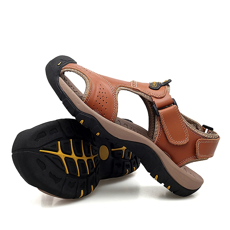 COW LEATHER Men\'s Sandals Outdoor Beach Climbing Shoes Genuine Leather Sports Sandals Light Baotou Sandals Plus Size 38-48